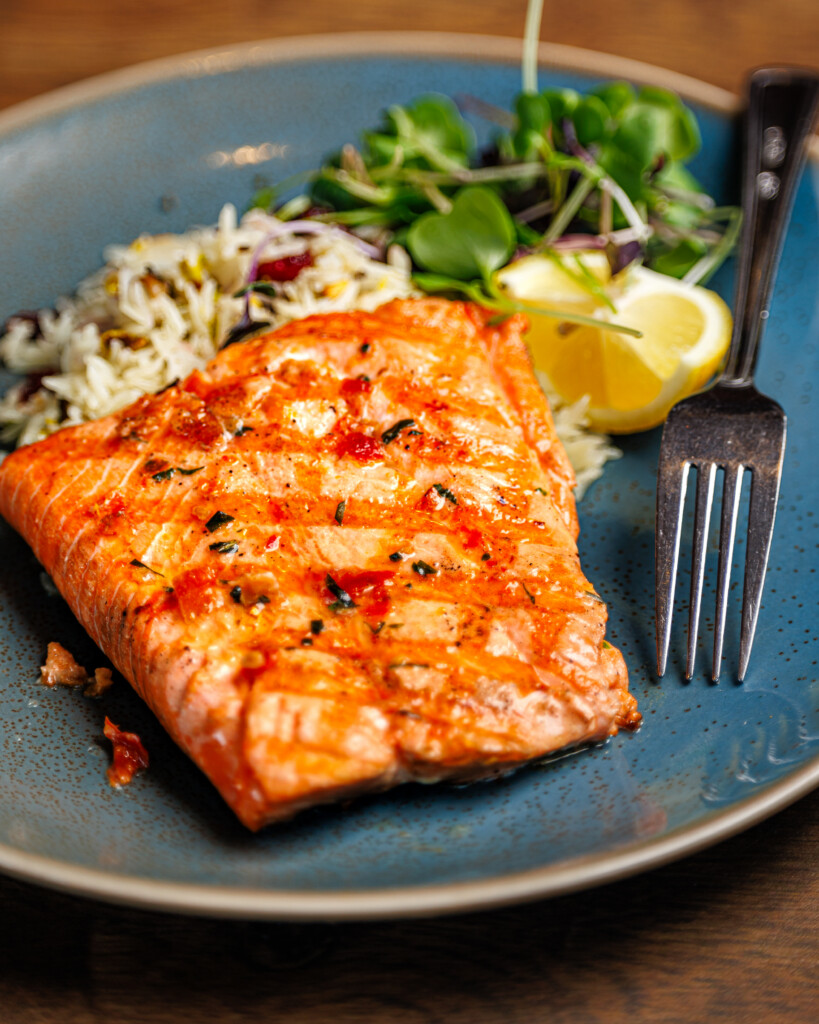 Grilled Silver Salmon Tomato Basil Butter